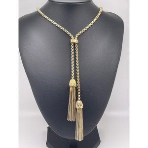 J Crew Necklace Double Fringe Tassel Gold Tone 19.5"